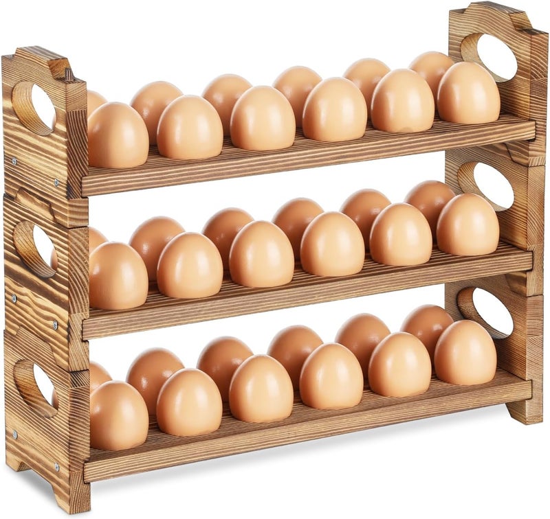 AOOHOOA Wooden Egg Holder & Storage-3Tier /36-Hole Stackable Holds Fresh Eggs, Farmhouse Eggs Rack Wood, Rustic Countertop Chicken Egg Organizer Wood with Distressed Finish for Home Kitchen Decoration - Image 1